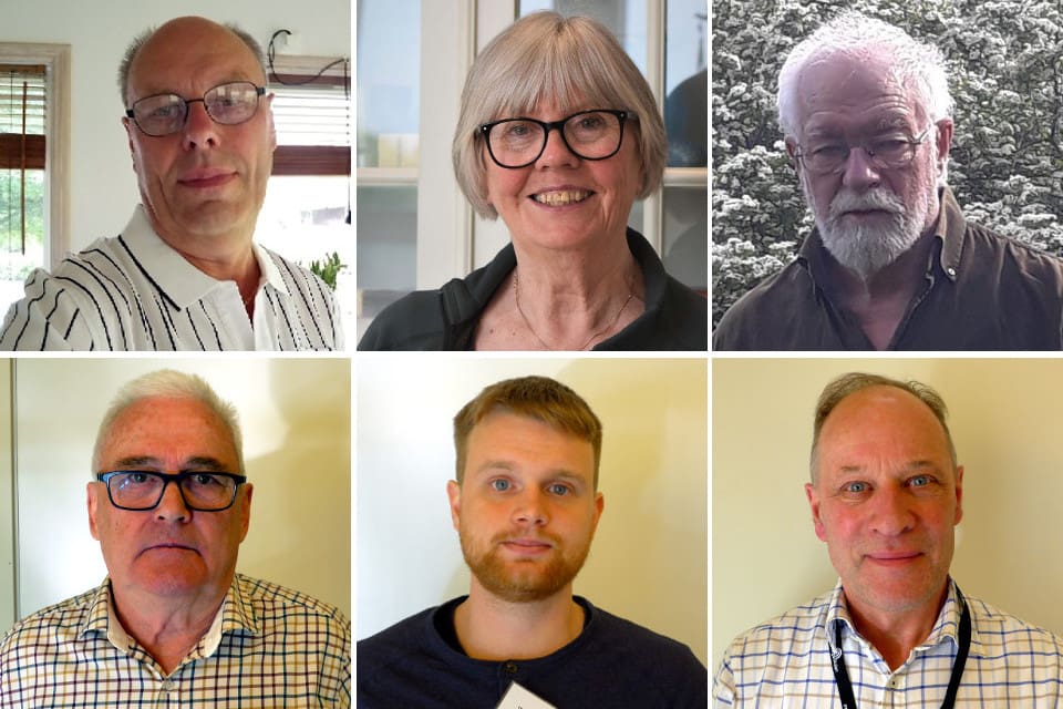 Övre raden från vänster: Lennart Eklund, Yvonne Oward och Hans Gustafsson. Nedre raden från vänster: Lars Lignell, Jonas Viklund och Jan Lingheimer.