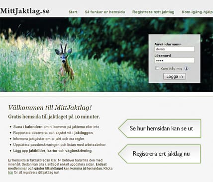 Så här ser den nya gratistjänsten ut för jaktlag som vill lägga ut information och administrera viltvårdsjobbet med hjälp av webben.