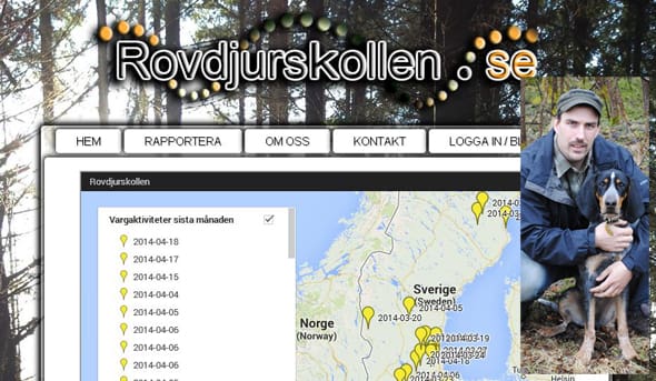 Kjell Hjältman, infälld tillsammans med hunden Vass, är en av initiativtagarna till rovdjurskollen.se, som startades på söndagen. Studenter på Chalmers har hjälpt till att bygga sidan.