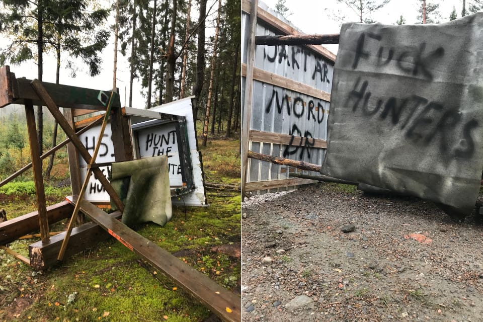 Jaktledaren har polisanmält skadegörelsen. Han blev uppmanad att ta bilder och dokumentera vad som har hänt.