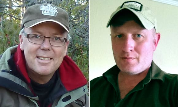 Frode Larsen, president för norska Vapenrådet, och Rolf Larsen, ordförande för Jegernes Intresseorganisasjon, jublar över det eventuella upphävandet av det norska blyhagelförbudet.