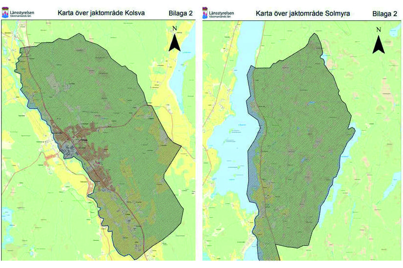 Ett nytt beslut om skyddsjakt på vargen i Kolsva tillåter jakt i ett område kring Kolsva och ett område vid Solmyra.