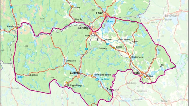Området för licensjakten på lodjur i Dalarna, där kvoten på sex lodjur sköts på två dagar.