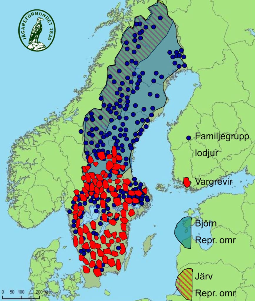 Framtidskartan. Så kan kartan över Rovdjurssverige komma att se ut - om landet ska ha 450 vargar söder om renskötselområdet.