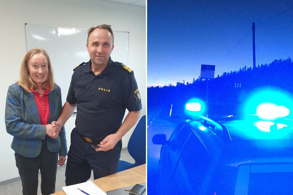 JRF:s förbundsordförande Solveig Larsson och polisområdeschef Peter Karlsson i samband med mötet om polisingripanden mot jägare.