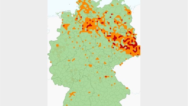 Berlin i nordöstra delen av landet ligger Tysklands vargtätaste områden.